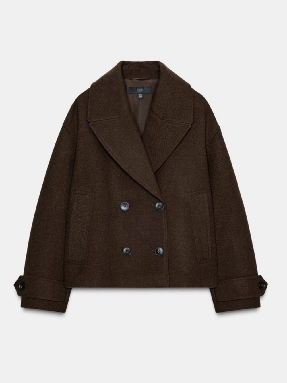 Zara Women's Double-Breasted Short Jacket in Dark Brown NWT